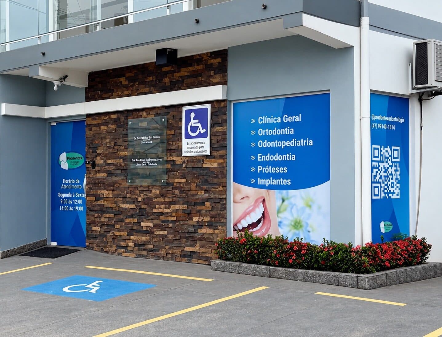 Fachada da Prodentex Odontologia Integrada, clínica odontológica na Rua Guanabara, 980, em Joinville