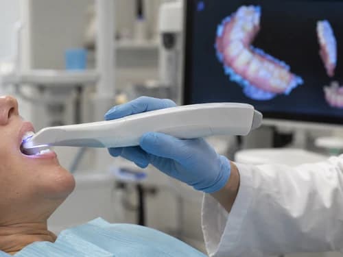 Escaneamento das arcadas para registrar a forma dos dentes e como eles se encontram ao morder