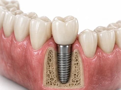 Implante com carga imediata: coroa instalada sobre o implante logo após a cirurgia